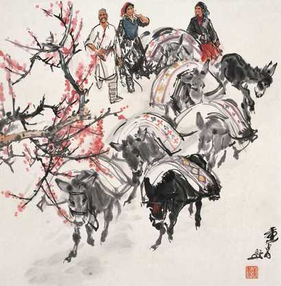 黄胄  运粮图 立轴